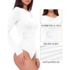 image:imageMANGOPOP Womens Long Sleeve Bodysuit Asymmetrical Neck Going Out Fall TopsWhite