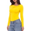 image:imageMANGOPOP Womens Long Sleeve Bodysuit Asymmetrical Neck Going Out Fall TopsYellow