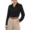 image:imageMANGOPOP Womens Long Sleeve Button Down Bodysuit Collared BlouseBlack