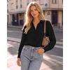image:imageMANGOPOP Womens Long Sleeve Button Down Bodysuit Collared BlouseBlack