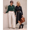 image:imageMANGOPOP Womens Long Sleeve Button Down Bodysuit Collared BlouseDark Green