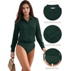 image:imageMANGOPOP Womens Long Sleeve Button Down Bodysuit Collared BlouseDark Green