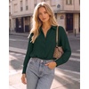 image:imageMANGOPOP Womens Long Sleeve Button Down Bodysuit Collared BlouseDark Green
