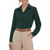 image:imageMANGOPOP Womens Long Sleeve Button Down Bodysuit Collared BlouseDark Green