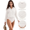 image:imageMANGOPOP Womens Long Sleeve Button Down Bodysuit Collared BlouseWhite