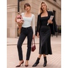 image:imageMANGOPOP Womens Mesh Long Sleeve Bodysuit Square Neck Ruched TopBlack