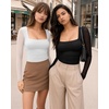 image:imageMANGOPOP Womens Mesh Long Sleeve Bodysuit Square Neck Ruched TopBlack