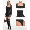 image:imageMANGOPOP Womens Mesh Long Sleeve Bodysuit Square Neck Ruched TopBlack