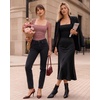 image:imageMANGOPOP Womens Mesh Long Sleeve Bodysuit Square Neck Ruched TopMarsala