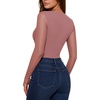 image:imageMANGOPOP Womens Mesh Long Sleeve Bodysuit Square Neck Ruched TopMarsala