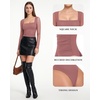 image:imageMANGOPOP Womens Mesh Long Sleeve Bodysuit Square Neck Ruched TopMarsala