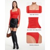 image:imageMANGOPOP Womens Mesh Long Sleeve Bodysuit Square Neck Ruched TopRed