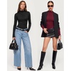 image:imageMANGOPOP Womens Mock Neck Long Sleeve Ruched Bodysuit Casual Fall Top 202601 Black