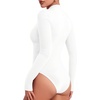 image:imageMANGOPOP Womens Mock Neck Long Sleeve Ruched Bodysuit Casual Fall Top 202602 White