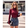 image:imageMANGOPOP Womens Mock Neck Long Sleeve Ruched Bodysuit Casual Fall Top 2026Burgundy