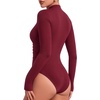 image:imageMANGOPOP Womens Mock Neck Long Sleeve Ruched Bodysuit Casual Fall Top 2026Burgundy