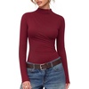 image:imageMANGOPOP Womens Mock Neck Long Sleeve Ruched Bodysuit Casual Fall Top 2026Burgundy
