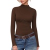 image:imageMANGOPOP Womens Mock Neck Long Sleeve Ruched Bodysuit Casual Fall Top 2026Coffee