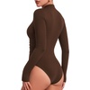 image:imageMANGOPOP Womens Mock Neck Long Sleeve Ruched Bodysuit Casual Fall Top 2026Coffee