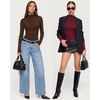 image:imageMANGOPOP Womens Mock Neck Long Sleeve Ruched Bodysuit Casual Fall Top 2026Coffee