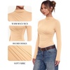 image:imageMANGOPOP Womens Mock Neck Long Sleeve Ruched Bodysuit Casual Fall Top 2026Nude