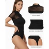 image:imageMANGOPOP Womens Mock Turtle Neck Bodysuit Mesh Sheer Long Short Sleeve Top01short Sleeve Black