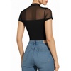 image:imageMANGOPOP Womens Mock Turtle Neck Bodysuit Mesh Sheer Long Short Sleeve Top01short Sleeve Black