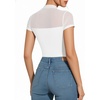 image:imageMANGOPOP Womens Mock Turtle Neck Bodysuit Mesh Sheer Long Short Sleeve Top01short Sleeve White