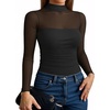 image:imageMANGOPOP Womens Mock Turtle Neck Bodysuit Mesh Sheer Long Short Sleeve Top02long Sleeve Black