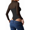 image:imageMANGOPOP Womens Mock Turtle Neck Bodysuit Mesh Sheer Long Short Sleeve Top02long Sleeve Black