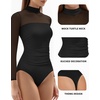 image:imageMANGOPOP Womens Mock Turtle Neck Bodysuit Mesh Sheer Long Short Sleeve Top02long Sleeve Black