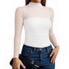 image:imageMANGOPOP Womens Mock Turtle Neck Bodysuit Mesh Sheer Long Short Sleeve Top02long Sleeve White