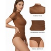 image:imageMANGOPOP Womens Mock Turtle Neck Bodysuit Mesh Sheer Long Short Sleeve Top03short Sleeve Coffee