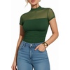 image:imageMANGOPOP Womens Mock Turtle Neck Bodysuit Mesh Sheer Long Short Sleeve Top03short Sleeve Green