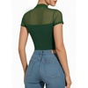 image:imageMANGOPOP Womens Mock Turtle Neck Bodysuit Mesh Sheer Long Short Sleeve Top03short Sleeve Green