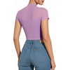 image:imageMANGOPOP Womens Mock Turtle Neck Bodysuit Mesh Sheer Long Short Sleeve Top03short Sleeve Light Purple
