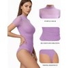 image:imageMANGOPOP Womens Mock Turtle Neck Bodysuit Mesh Sheer Long Short Sleeve Top03short Sleeve Light Purple
