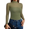 image:imageMANGOPOP Womens Mock Turtle Neck Bodysuit Mesh Sheer Long Short Sleeve Top04long Sleeve Army Green