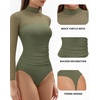 image:imageMANGOPOP Womens Mock Turtle Neck Bodysuit Mesh Sheer Long Short Sleeve Top04long Sleeve Army Green
