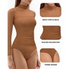 image:imageMANGOPOP Womens Mock Turtle Neck Bodysuit Mesh Sheer Long Short Sleeve Top04long Sleeve Coffee