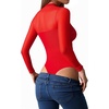 image:imageMANGOPOP Womens Mock Turtle Neck Bodysuit Mesh Sheer Long Short Sleeve Top04long Sleeve Red