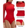 image:imageMANGOPOP Womens Mock Turtle Neck Bodysuit Mesh Sheer Long Short Sleeve Top04long Sleeve Red