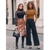 image:imageMANGOPOP Womens Mock Turtle Neck Bodysuit Mesh Sheer Long Short Sleeve TopLace Long Sleeve Khaki