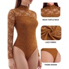 image:imageMANGOPOP Womens Mock Turtle Neck Bodysuit Mesh Sheer Long Short Sleeve TopLace Long Sleeve Khaki