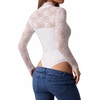 image:imageMANGOPOP Womens Mock Turtle Neck Bodysuit Mesh Sheer Long Short Sleeve TopLace Long Sleeve White