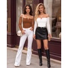 image:imageMANGOPOP Womens Off Shoulder Long Sleeve Ruched Mesh Sheer Thong BodysuitDark Coffee