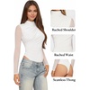 image:imageMANGOPOP Womens Ruched Mock Neck Mesh Long Sleeve Sheer Thong Bodysuits02 White