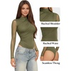 image:imageMANGOPOP Womens Ruched Mock Neck Mesh Long Sleeve Sheer Thong BodysuitsArmy Green