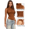 image:imageMANGOPOP Womens Ruched Mock Neck Mesh Long Sleeve Sheer Thong BodysuitsDark Coffee