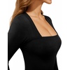 image:imageMANGOPOP Womens Sexy Square Neck Bodysuit Long Sleeve Body Suit Ribbed Going Out TopsBlack